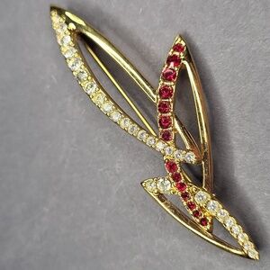 Swarovski Gold Brooch with Red and Clear Crystals
